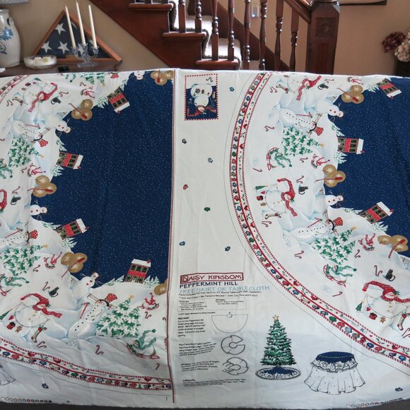 Vintage Daisy Kingdom Peppermint Hill Tree Skirt Table Cloth 3 Fabric Panels - Picture 2 of 6